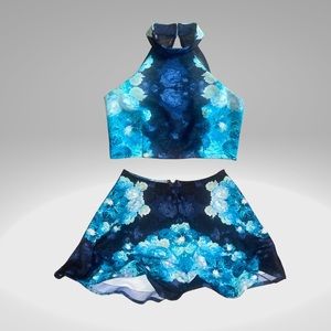 Beautiful Deep Blue Floral Two Piece Set